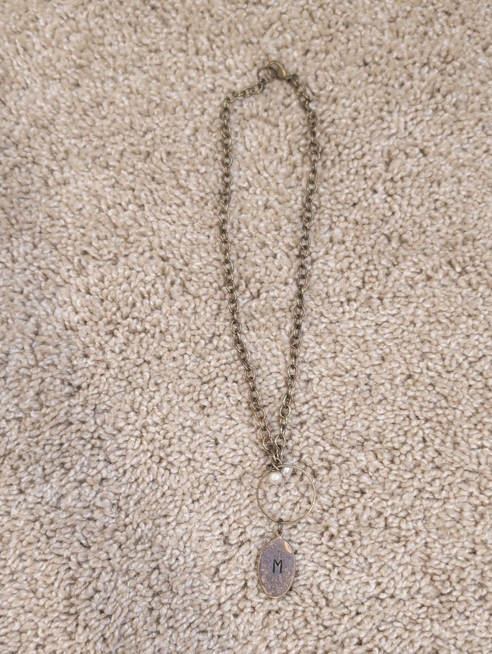 Gold-Tone Initial 'M' Pendant Necklace with Pearl Accent